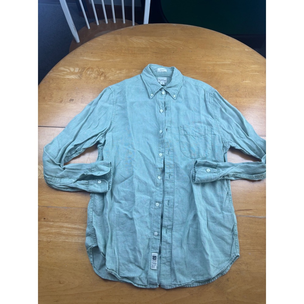 J.Crew Mens Baird McNutt Irish Linen Button Down Shirt Classic Fit Green Small